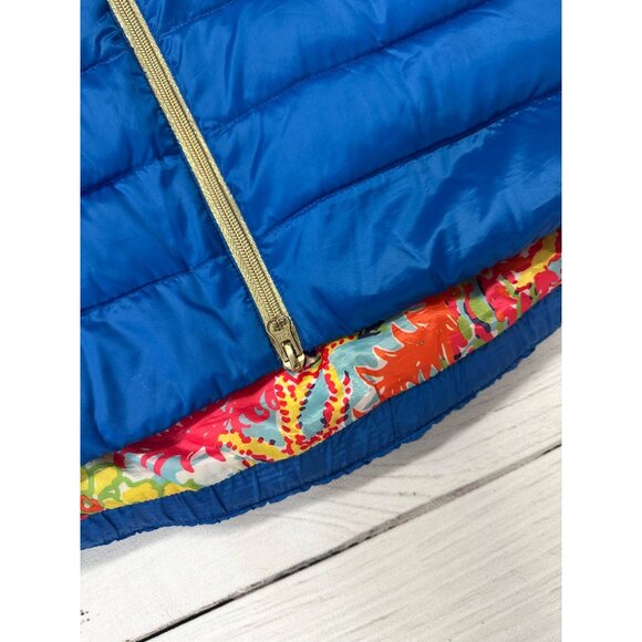 Lily Pulitzer Allie Packable Down Puffer Vest Brewster Blue Gold Zipper Size M - Picture 5 of 12